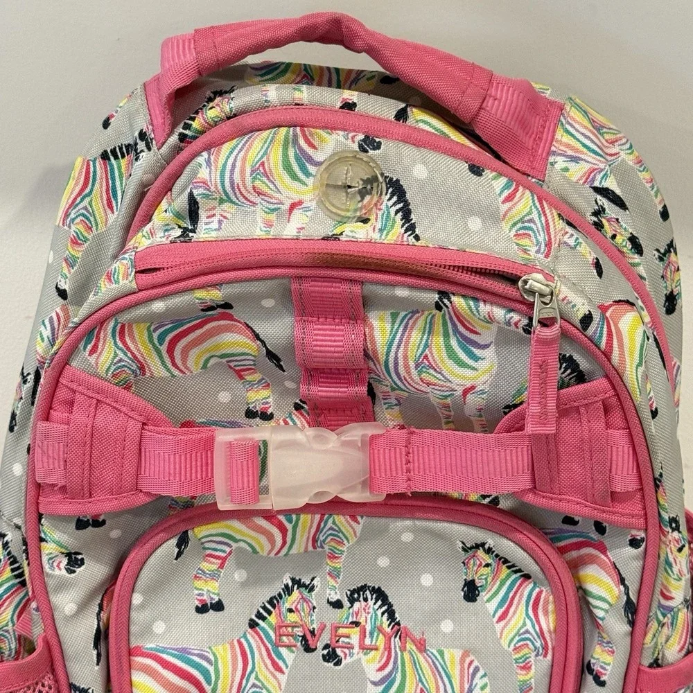 Pottery Barn Kids Backpack‎ Rainbow Zebras Embroidered Evelyn School Colorful